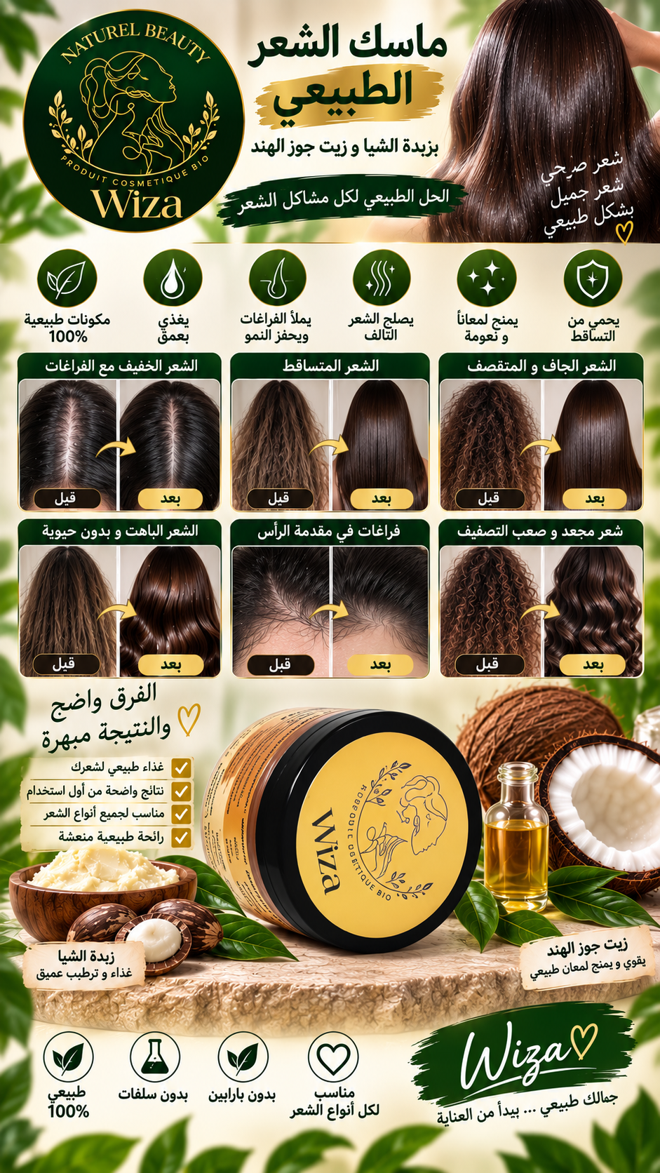 ماسك علاج الفراغات ترميم الجذور وترطيب الشعر الطبيعي
