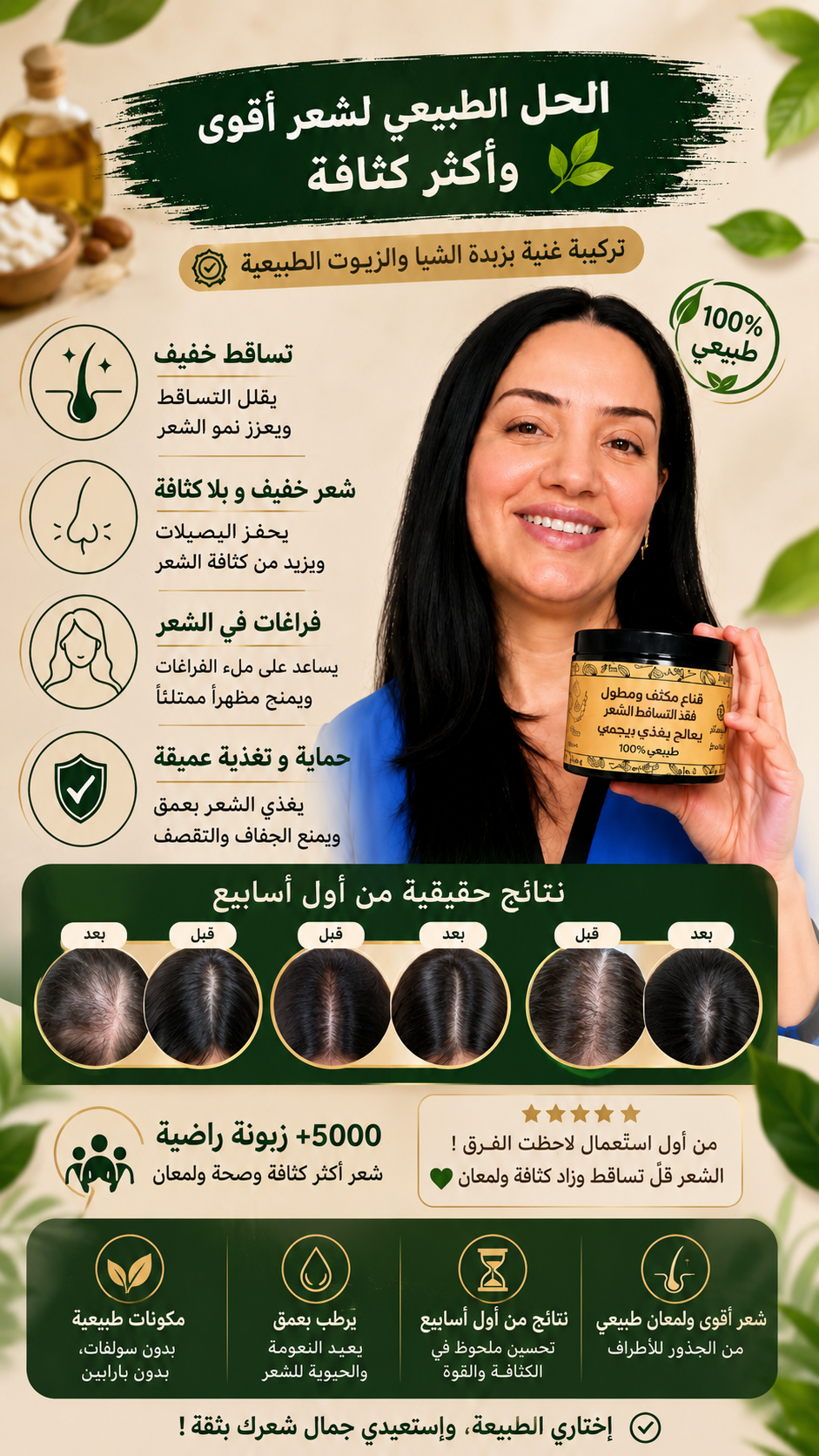 ماسك علاج الفراغات ترميم الجذور وترطيب الشعر الطبيعي
